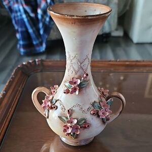 Vintage Italian Capodimonte Floral Porcelain Vase with Double Handles